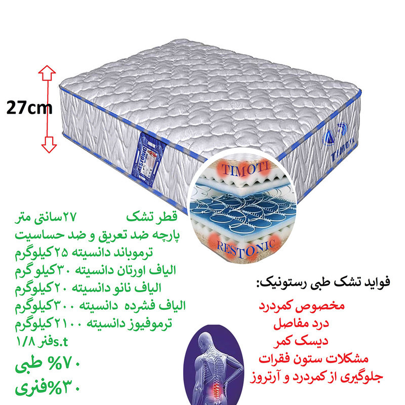 تشک تیموتی مدل RESTONIC دونفره سایز 160×200 سانتیمتر