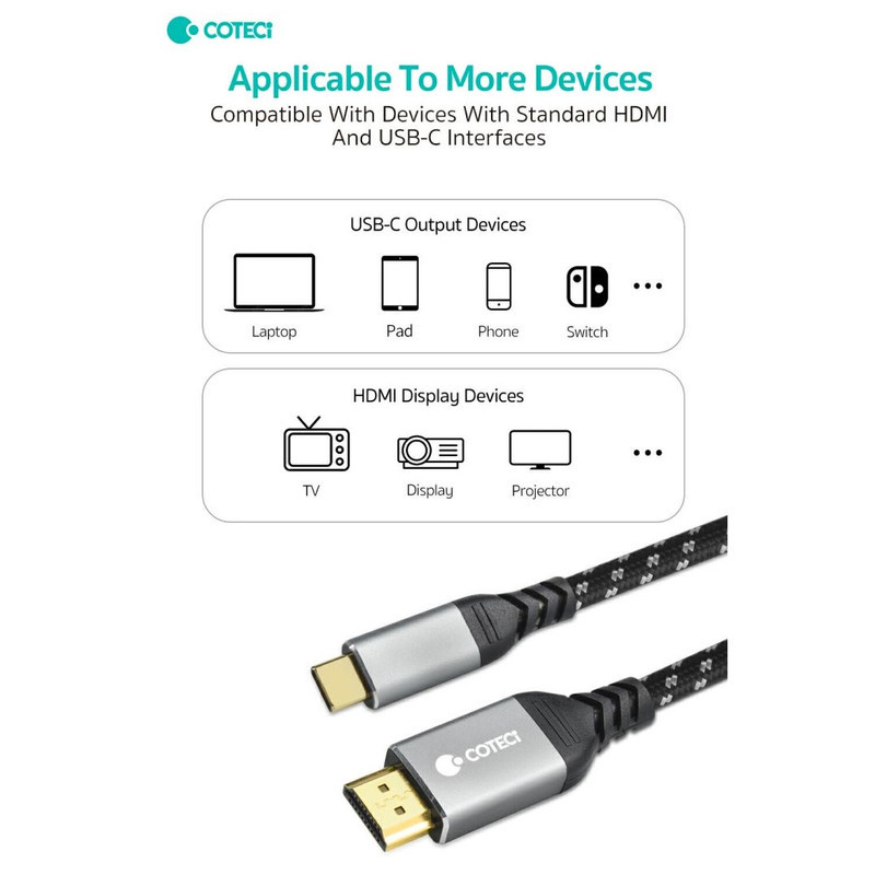 کابل تبدیل HDMI به USB-C کوتسی  مدل 87411 طول 2 متر
