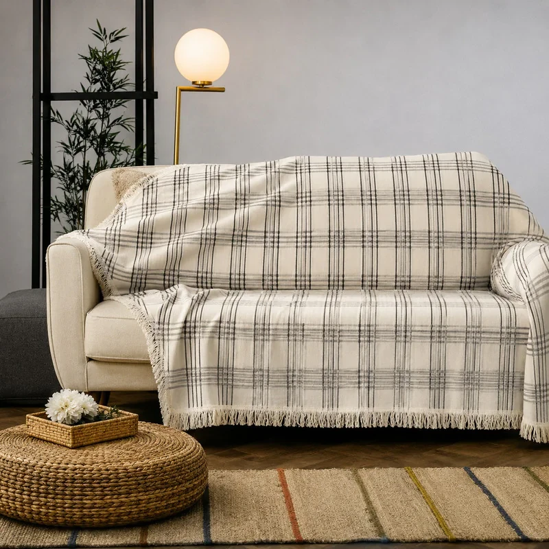 شال مبل و تخت مدل چهارخانه ای سایز 220x190 سانتی متر