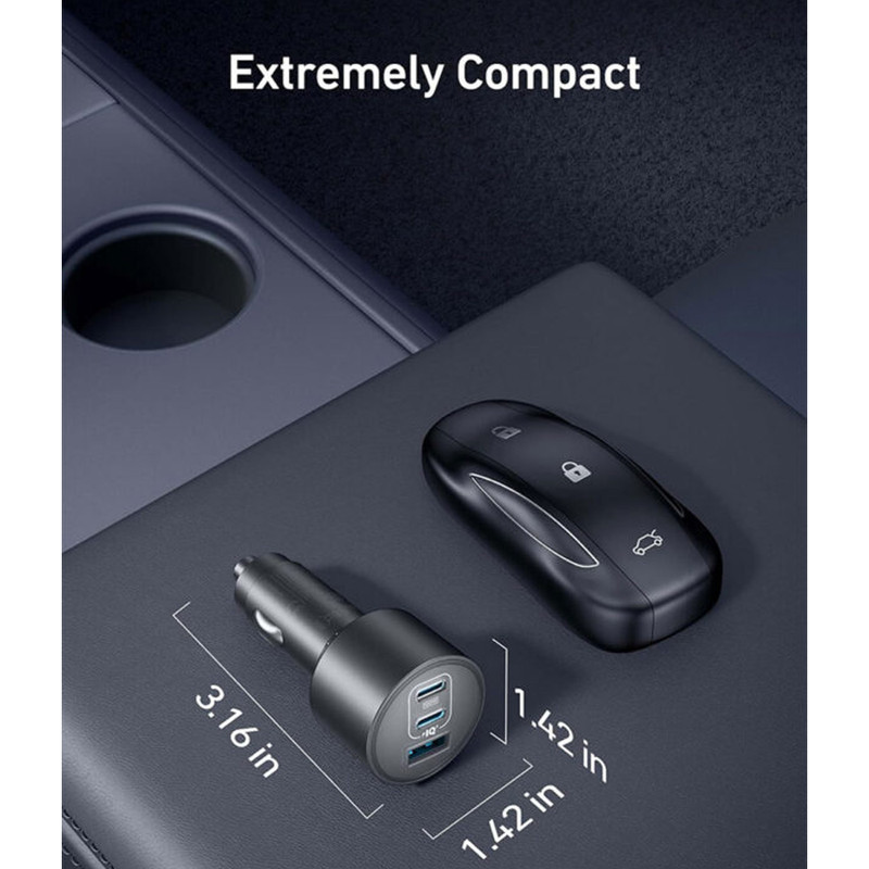 شارژر فندکی 100 وات 3 پورت انکر مدل B2737 به همراه کابل USB-C به USB-C
