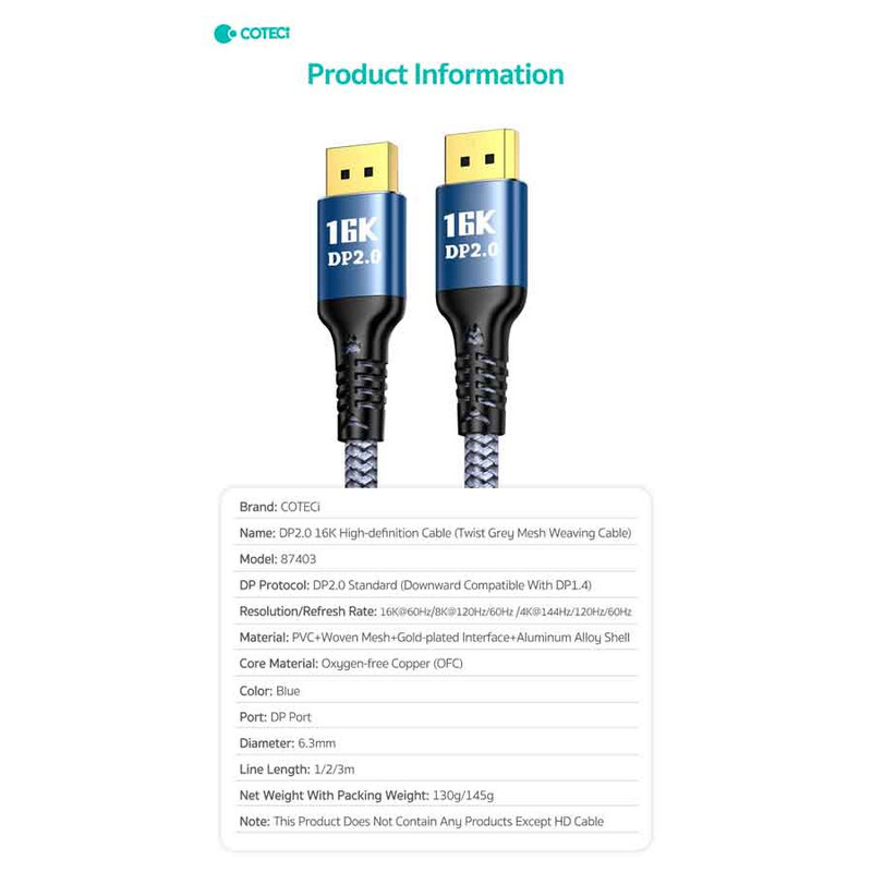 کابل Display Port کوتتسی مدل 87403 طول 2 متر