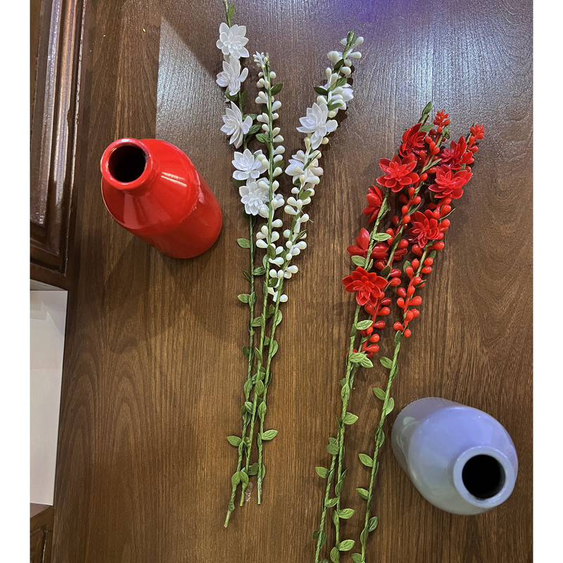 گل مصنوعی شاخه‌ای گل و غنچه، مجموعه 3 عددی، ابعاد 5×2×40 سانتی‌متر، وزن 100 گرم
