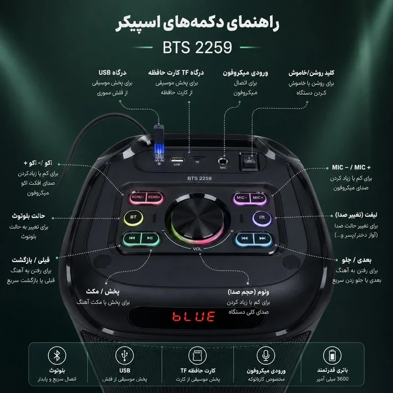اسپیکر بلوتوثی قابل حمل برودو مدل BTS 2259