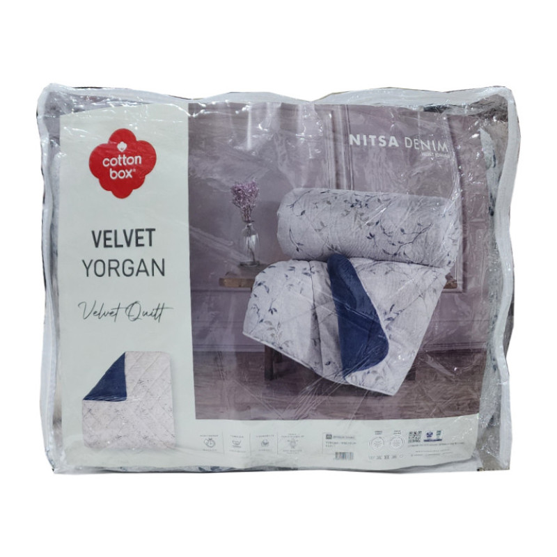 لحاف کاتن باکس مدل Velvet Yorgan Nitsa Denim C.K دونفره سایز 215*195 سانتی متر