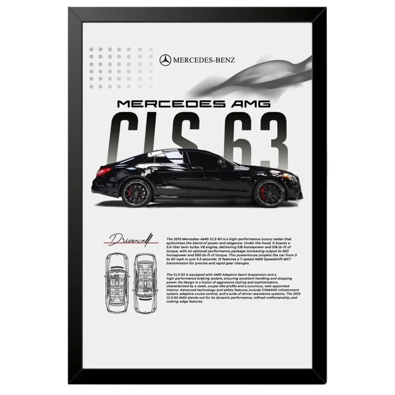 تابلو بکلیت طرح ماشین و خودرو مرسدس بنز Mercedes-Benz CLS 63 AMG مدل b-po1732 فریم مشکی