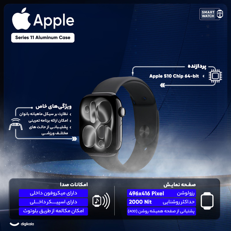 ساعت هوشمند 46 میلی متری اپل مدل Series 11 Aluminum Case با بند سیلیکونی