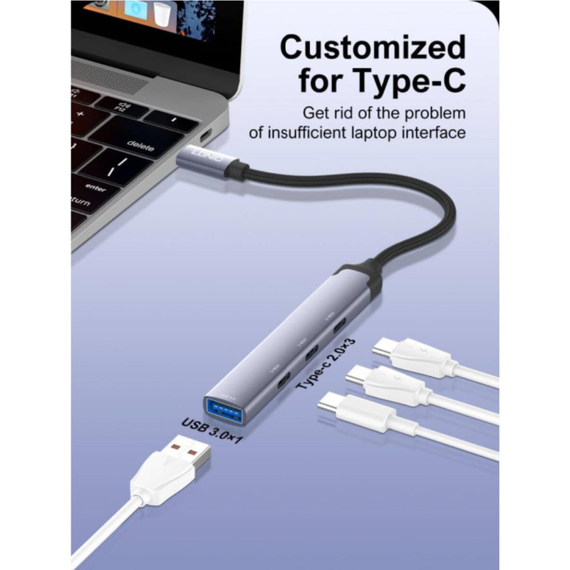 هاب usb3 چهارپورتUSB-C الدینیو مدل DS-64C