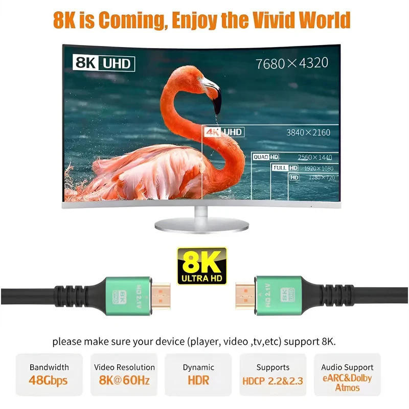 کابل HDMI 8K مدل HD2.1V Premium طول 3 متر