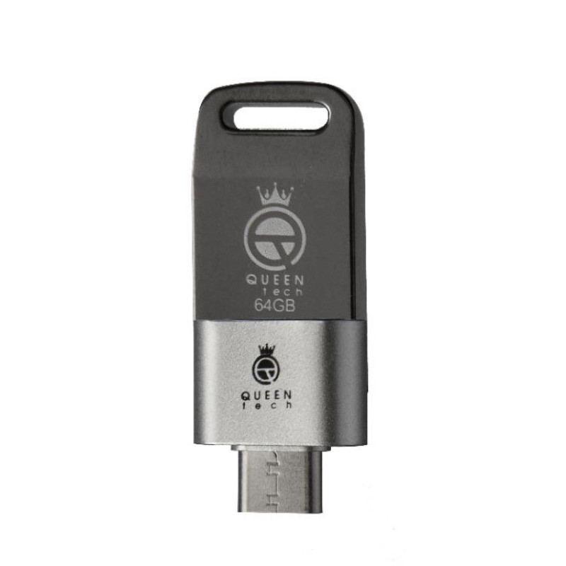 فلش مموری 64 گیگابایت کوئین تک مدل UNIQUE C-PLUS با بدنه فلزی و مبدل USB-C OTG