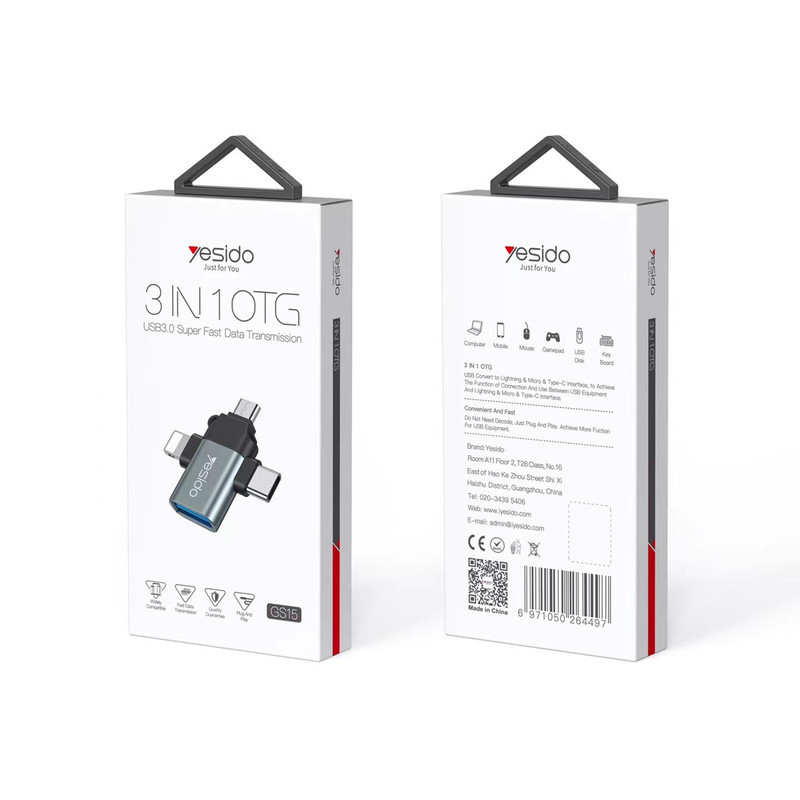مبدل USB-C  MicroUSB  لایتنینگ OTG یسیدو مدل GS15