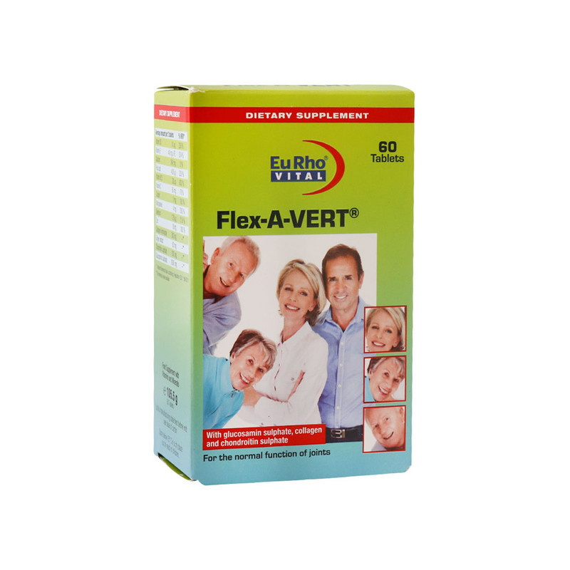 مکمل غذایی حفظ سلامت مفاصل، استخوان و دندان یوروویتال Flex-A-Vert مدل 60 عددی حاوی گلوکزامین، کندرویتین و کلاژن هیدرولیز شده؛ کمک به ترمیم غضروف، کاهش درد آرتروز، افزایش انعطاف‌پذیری و پیشگیری از پوکی استخوان