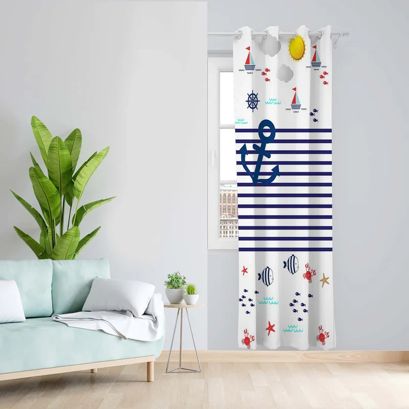 پرده طرح کودک دریا مدل مخمل پانچی کد 5376R z سایز 140x200 سانتی متر