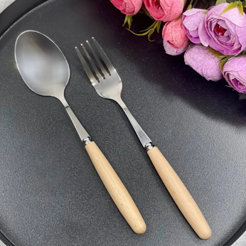 سرویس قاشق و چنگال 12 پارچه 6 نفره مدل دسته چوبی G12