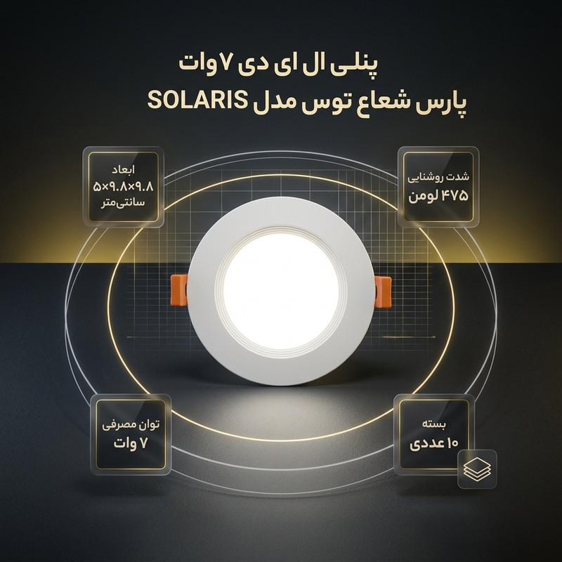 پنلی ال ای دی 7 وات پارس شعاع توس مدل SOLARIS بسته 10 عددی