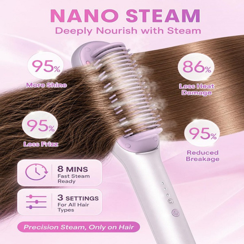 برس حرارتی بخاردار شیگلم مدل Hydra Shot Steam straightening brush Pro وزن 775 گرم با مخزن بخار داخلی و سیستم یون‌ساز