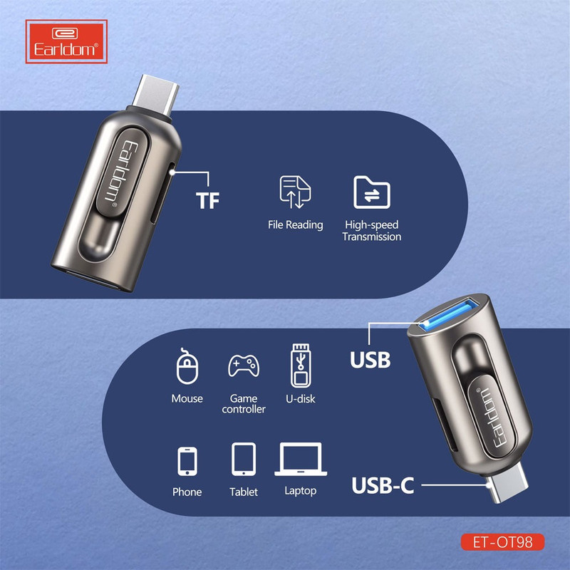 مبدل OTG USB به USB-C و کارتخوان ارلدام مدل OT98