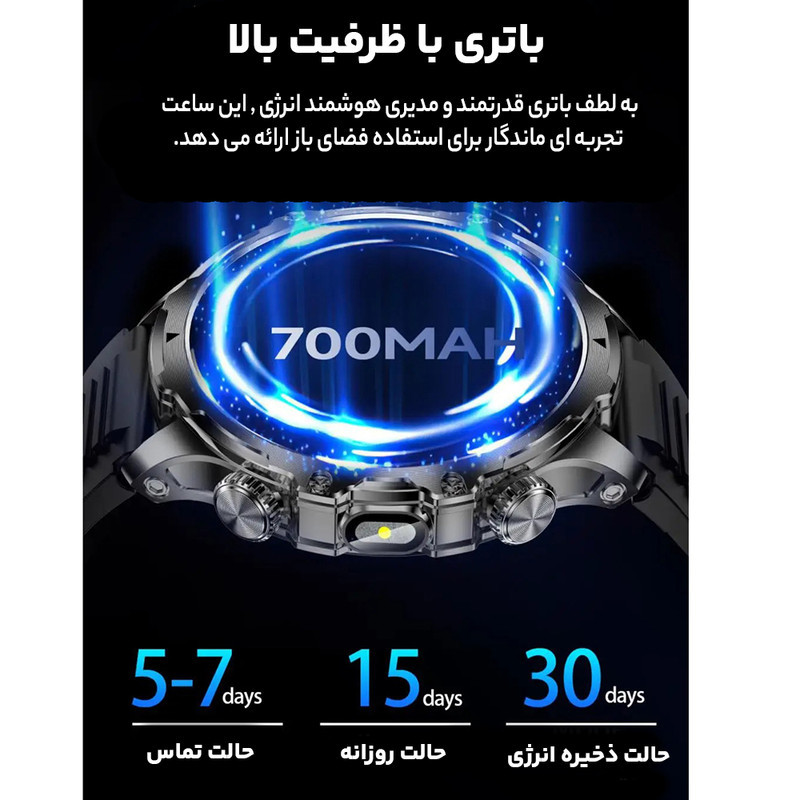 ساعت هوشمند 1.85 اینچی مدل AK75 با بند سیلیکونی
