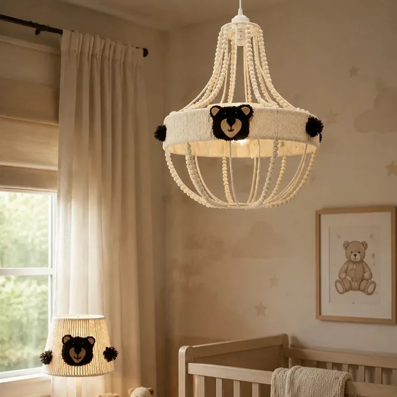 لوستر بافتنی مدل ست لوستر و آباژور کودک طرح Teddy مجموعه ۲ عددی