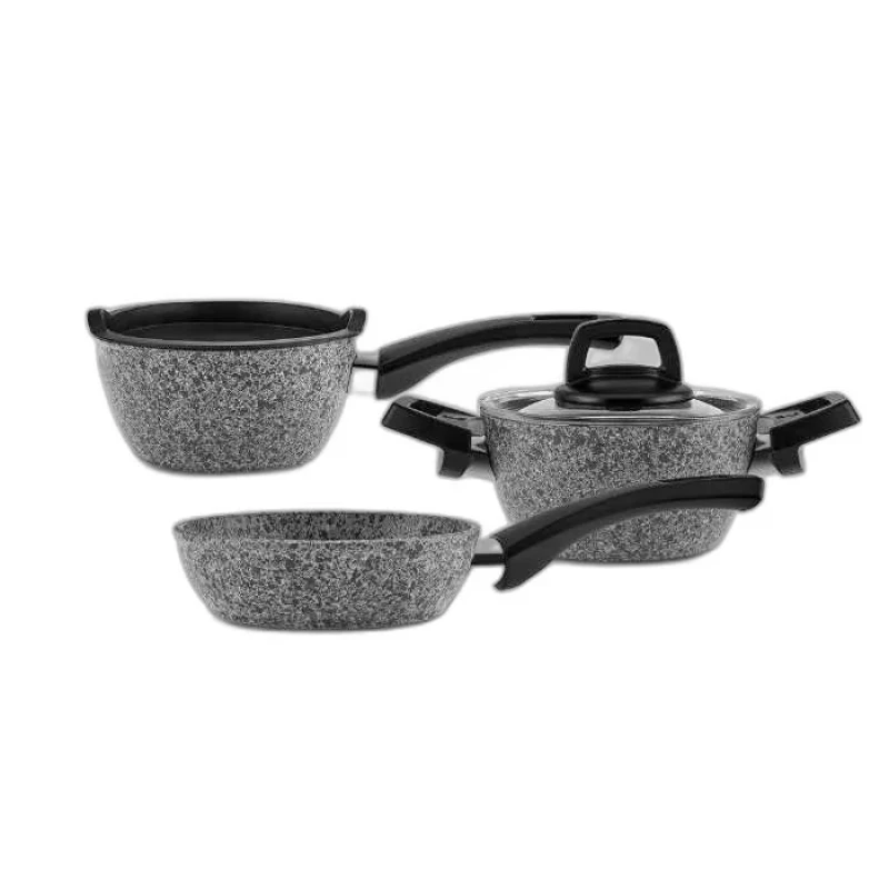 سرویس قابلمه و تابه بیوگرانیتی 5 پارچه کاراجا مدل Grey Stone Mini