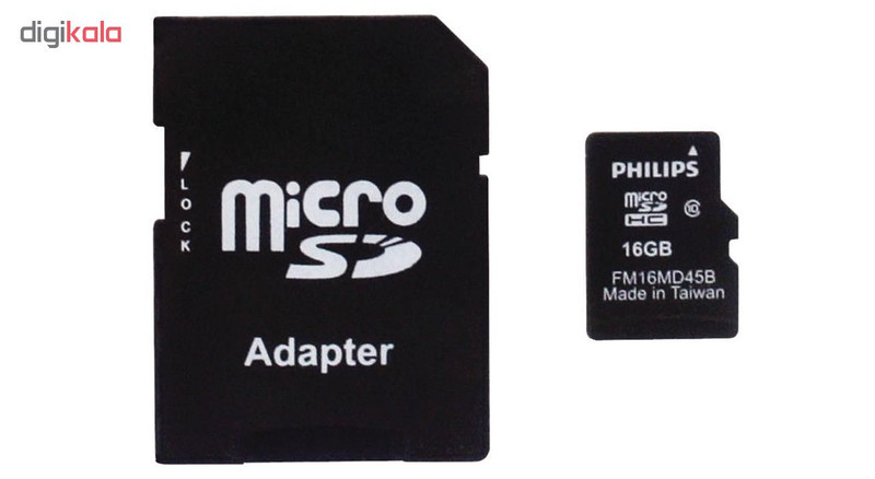 کارت حافظه‌ microSDHC فیلیپس مدل FM16MA45B کلاس 10 استاندارد U1 ظرفیت 16 گیگابایت به همراه آداپتور SD