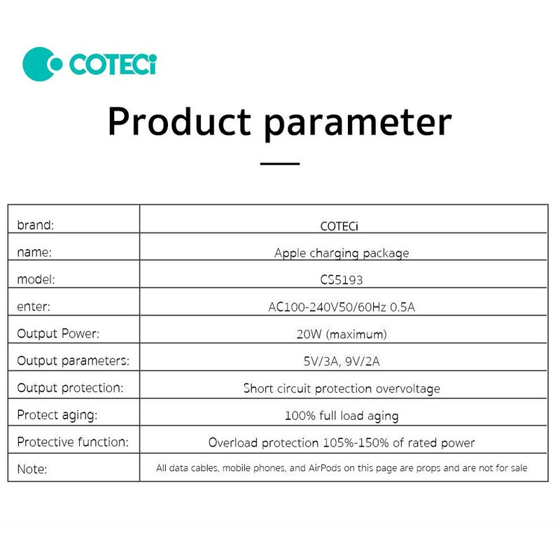 شارژر دیواری 20 وات کوتتسی مدل cs5193 به همراه کابل لایتنینگ
