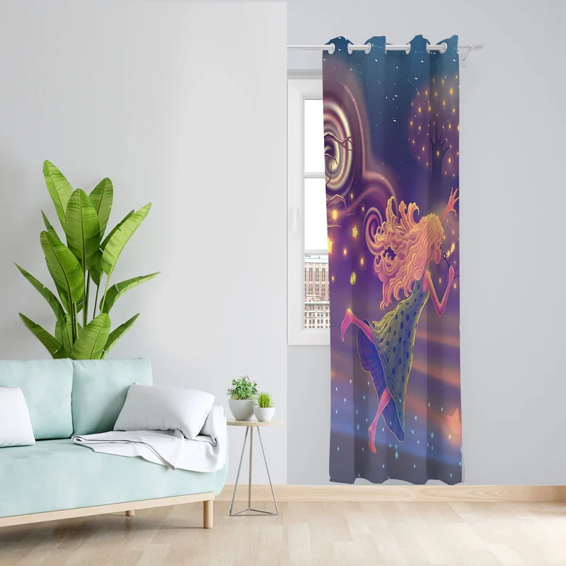 پرده مدل هازان پانچی طرح اتاق کودک دخترانه چاپی کد 2298 سایز 140x280 سانتی متر