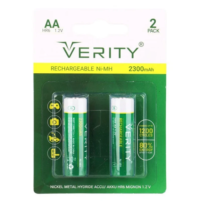 باتری قلمی قابل شارژ وریتی مدل 2300mAh بسته ۲ عددی