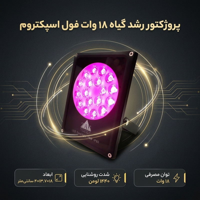 پروژکتور رشد گیاه 18 وات مدل فول اسپکتروم طرح IP65