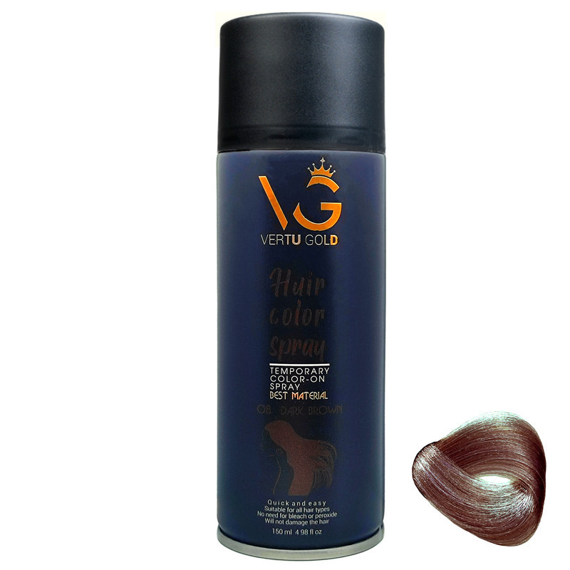 اسپری رنگ مو ورتوگلد مدل 08 Dark brown شماره 08 حجم 150 میلی لیتر رنگ قهوه ای تیره