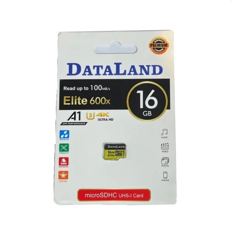 کارت حافظه microSDHC دیتالند مدل Elite 600x کلاس 10 استاندارد UHS-I U3 سرعت 100MBps ظرفیت 16 گیگابایت