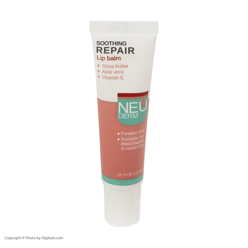 بالم لب مرطوب‌کننده و آبرسان نئودرم مدل Soothing Repair حجم 15 میلی‌لیتر با عصاره آلوئه‌ورا، شی‌باتر و ویتامین E مناسب پوست خشک و حساس بدون الکل و پارابن