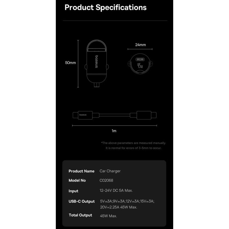 شارژر فندکی 45 وات بیسوس مدل  PrimeTrip 45W C02068 به همراه کابل USB-C