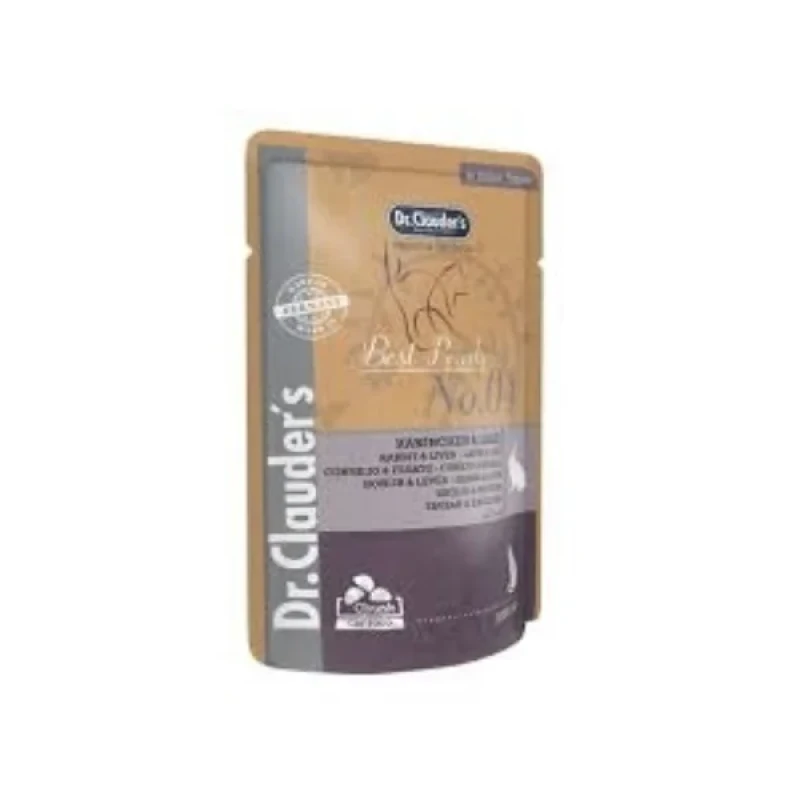 پوچ گربه بالغ دکتر کلادر مدل Best Pearls با طعم گوشت خرگوش و جگر وزن 100 گرم