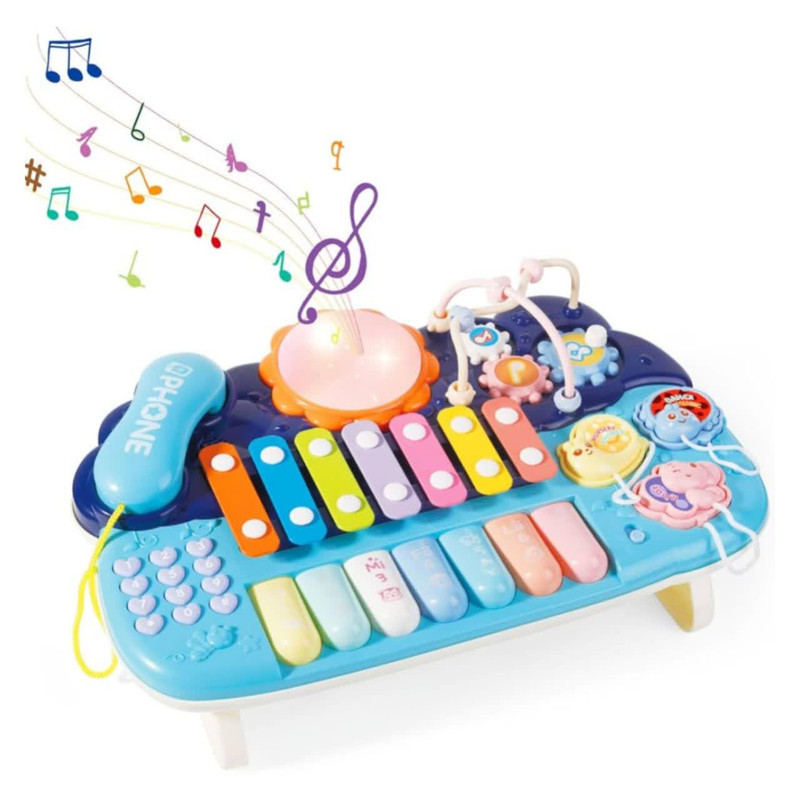 اسباب بازی ناب سل مدل پیانو، تلفن ، پازل ،درام ، بلز و بازی فکری چراغدار و موزیکال MULTIFUNCTION MUSICAL PIANO WITH LIGHT &MUSIC