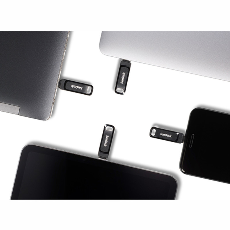 فلش مموری سن دیسک 64 گیگابایت مدل Ultra Dual Drive Go با دو رابط USB Type-C و USB Type-A، استاندارد USB 3.2 Gen1، طراحی چرخشی، سازگار با اندروید، iOS، ویندوز و مک، مناسب گوشی، تبلت، کامپیوتر و تلویزیون