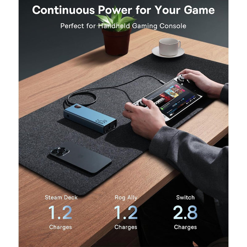 پاوربانک 65 وات بیسوس مدل PPADM65-S ظرفیت 20000 میلی آمپر ساعت به همراه کابل USB-C به USB-A