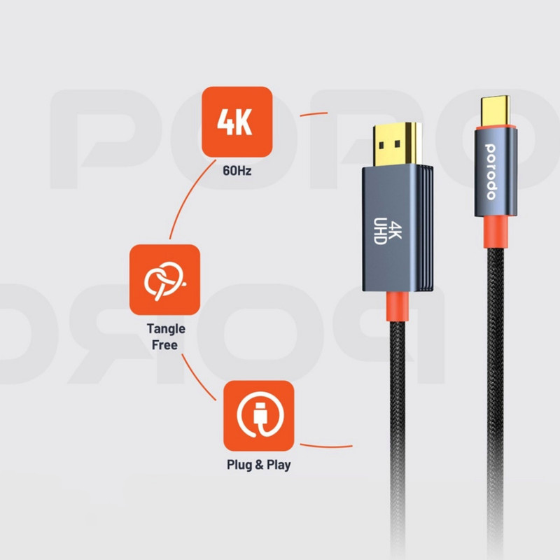 کابل تبدیل HDMI به USB-C پرودو مدل Woven Braided طول 2 متر