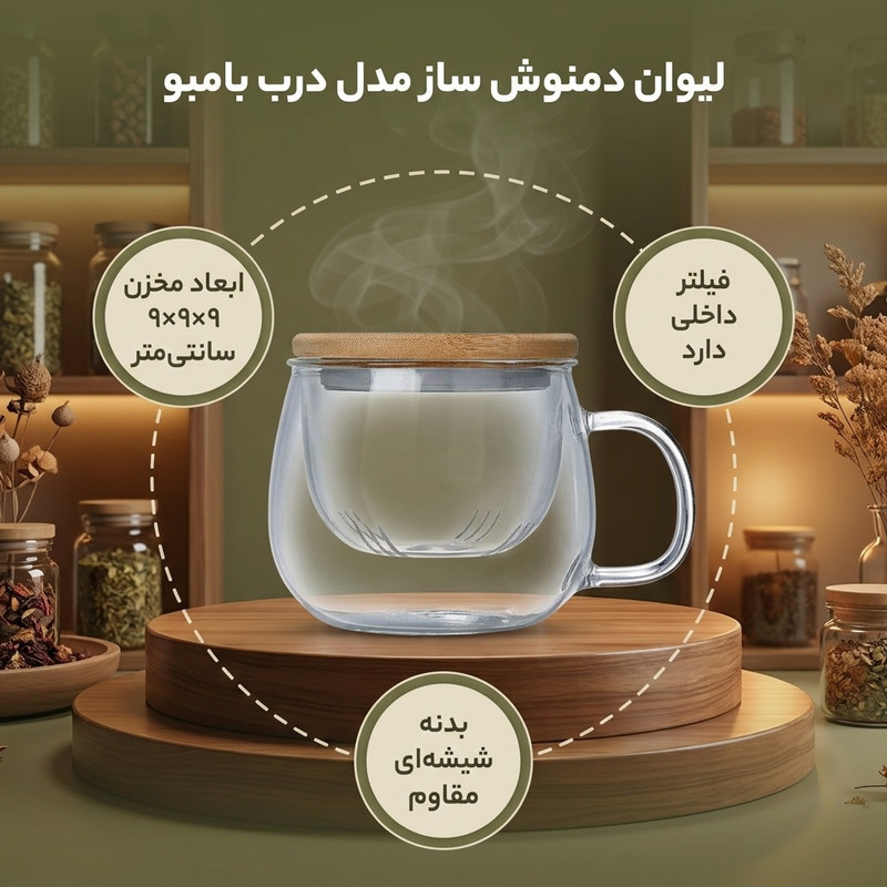 لیوان دمنوش ساز مدل درب بامبو کد 205