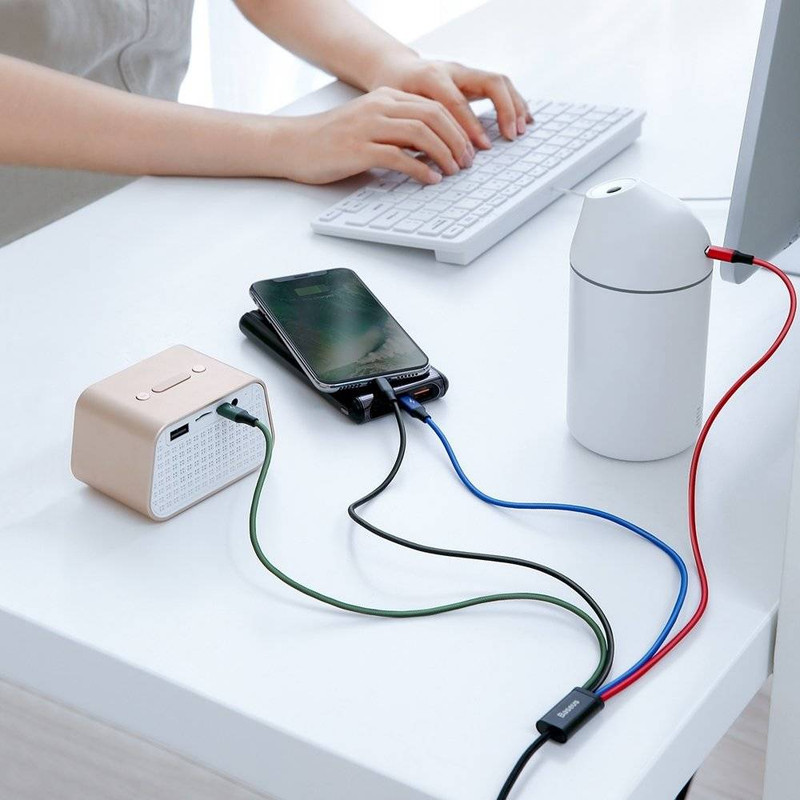 کابل تبدیل USB به لایتنینگ microUSB USB-C باسئوس مدل CA1T4-B01 طول 1.2 متر