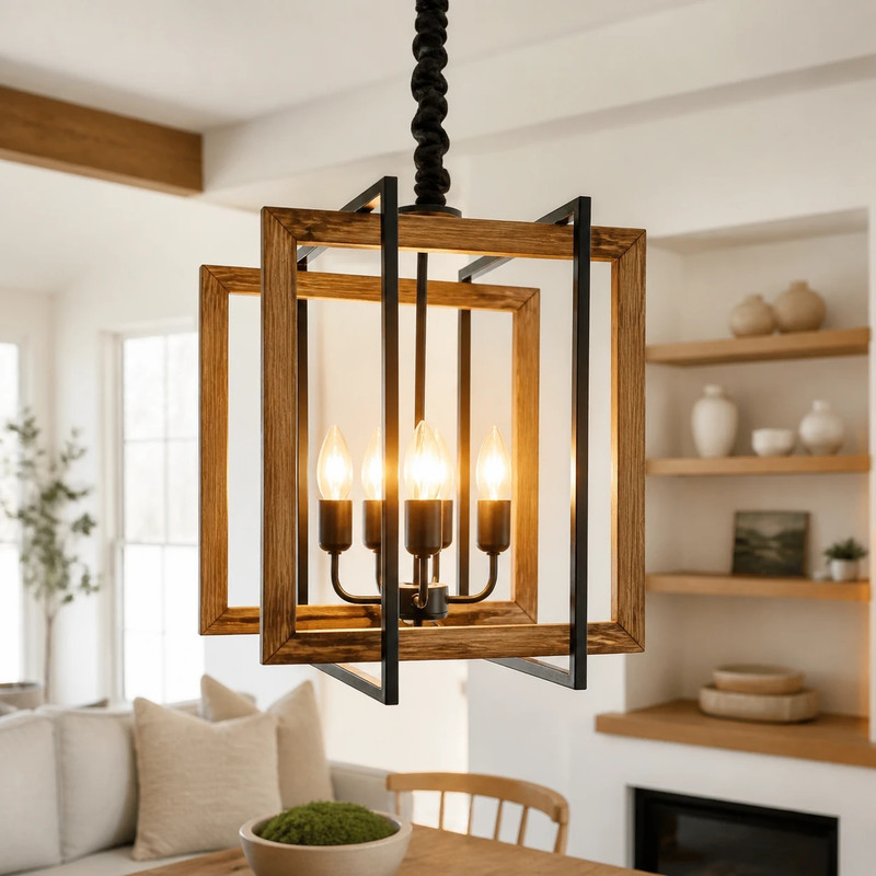 لوستر 4 شعله شاهان تک مدل wood.20