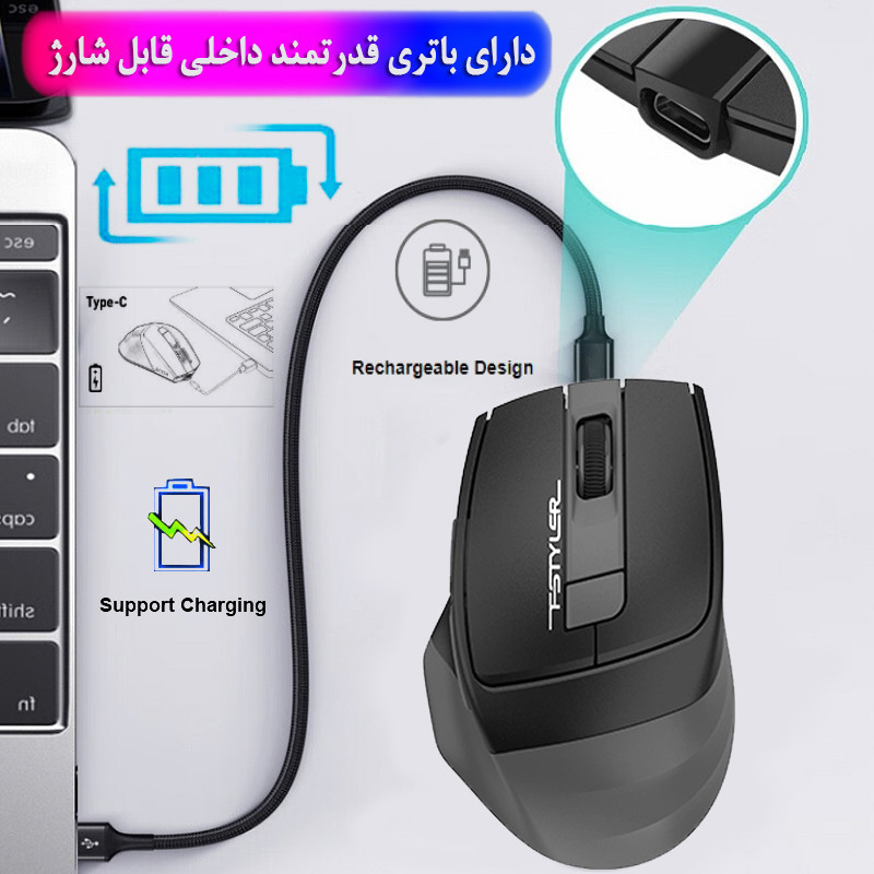 ماوس دوگانه بی‌ سیم و باسیم ای فورتک مدل FSTYLER_FG_35_C_PLUS