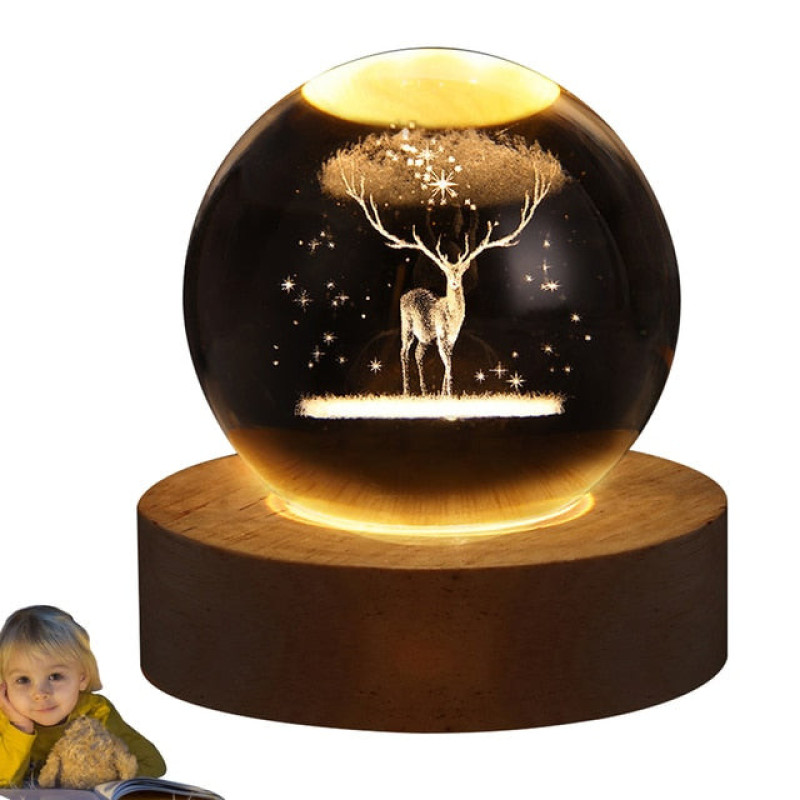 چراغ خواب طرح گوی کریستال مدل گوزن شاخ دار