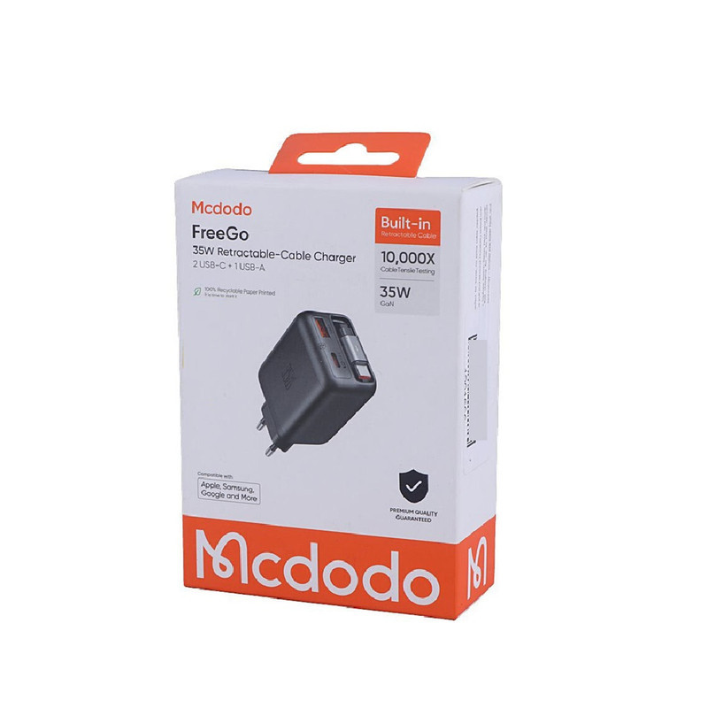 شارژر دیواری 35 وات 3 پورت مک دودو مدل FreeGo CH-1280  با کابل جمع شونده تایپ سی
