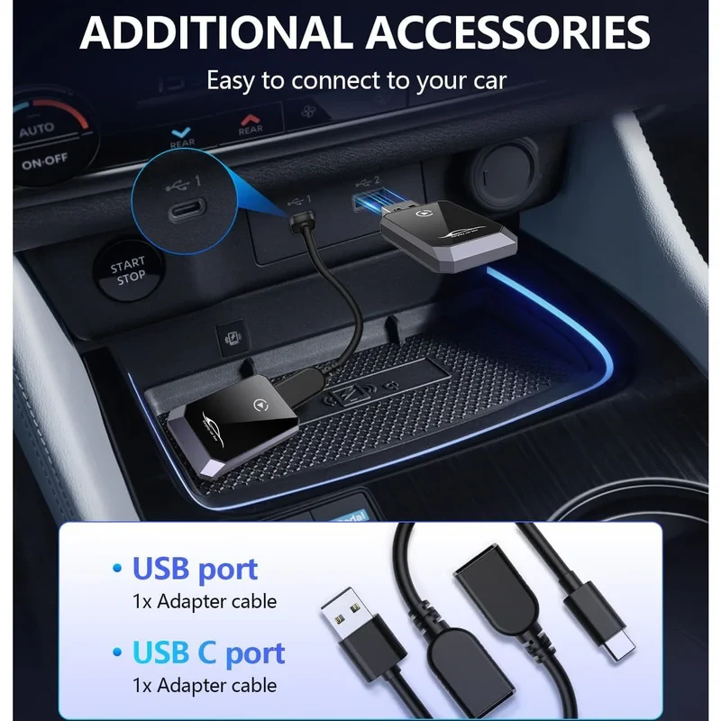کارپلی و اندروید اتو مدل Wireless CarPlayAndroid Auto Q1Y به همراه مبدل USB به USB-C