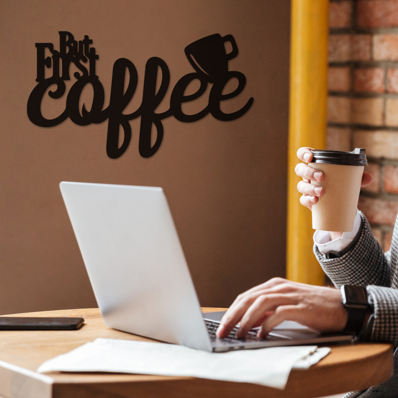 استیکر ناویا طرح first coffee مدل چوبی