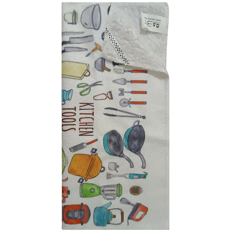 دستمال نظافت آشپزخانه بی تی مدل میکروفایبر طرح لوازم آشپزخانه کد 30x30W278 بسته 3 عددی