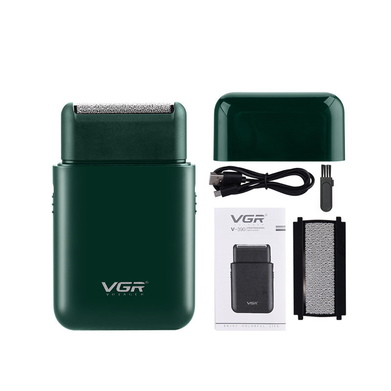 ماشین اصلاح موی صورت وی جی آر مدل V-390 با تیغه استیل ضد زنگ، تکنولوژی شیو فویلی، باتری قابل شارژ با 45 دقیقه زمان استفاده و طراحی ارگونومیک