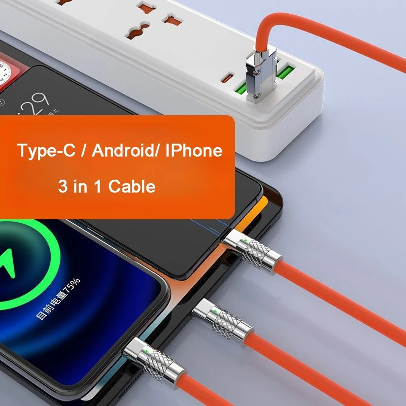 کابل تبدیل USB به micro USB  لایتنینگ  USB-C پسنجر لاین مدل 3in1 ZINC ALLOY 120W طول 1.2 متر