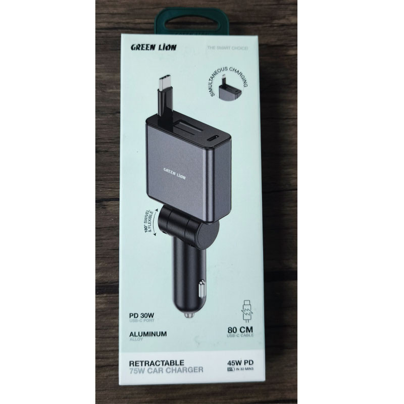 شارژر فندکی 45 وات گرین لاین مدل Retractable GL-CC22 به همراه کابل USB-C