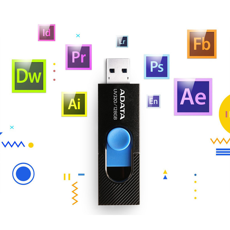 فلش‌مموری کشویی ای دیتا مدل UV320 ظرفیت 64 گیگابایت با رابط USB 3.2 Gen1 سرعت انتقال تا 10 گیگابیت بر ثانیه و سازگار با ویندوز، مک، لینوکس، گوشی و تلویزیون